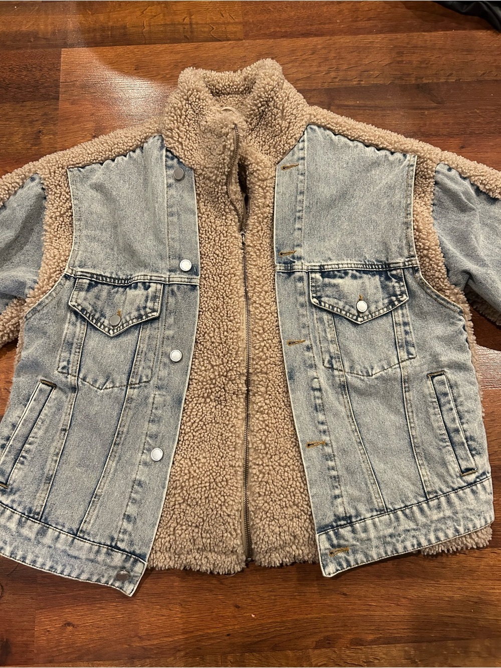 Anthropologie BLANKNYC Fuzzy Wuzzy Denim Jacket Size Small Oversized Full Zip